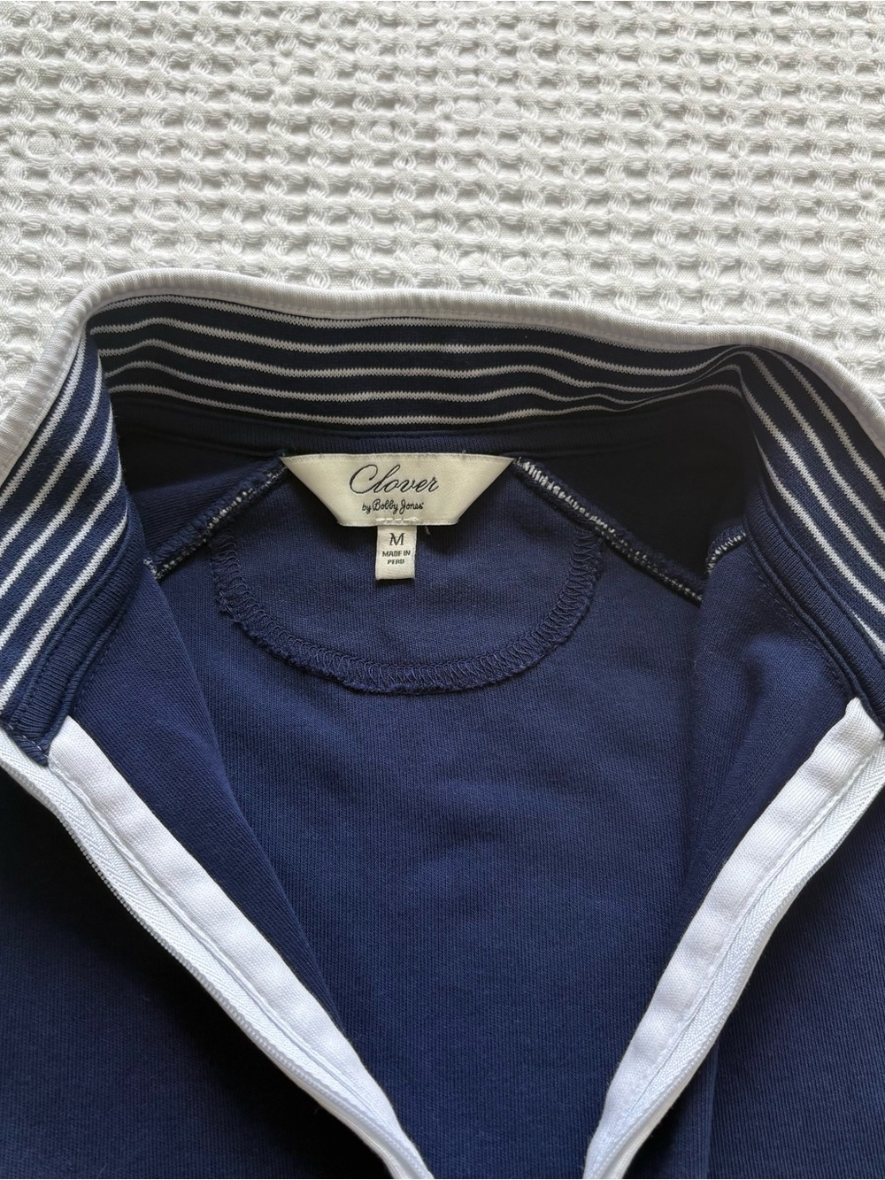 Clover by Bobby Jones Quarter Zip Pullover Navy White Trim Gold Clover Size M - Picture 5 of 13